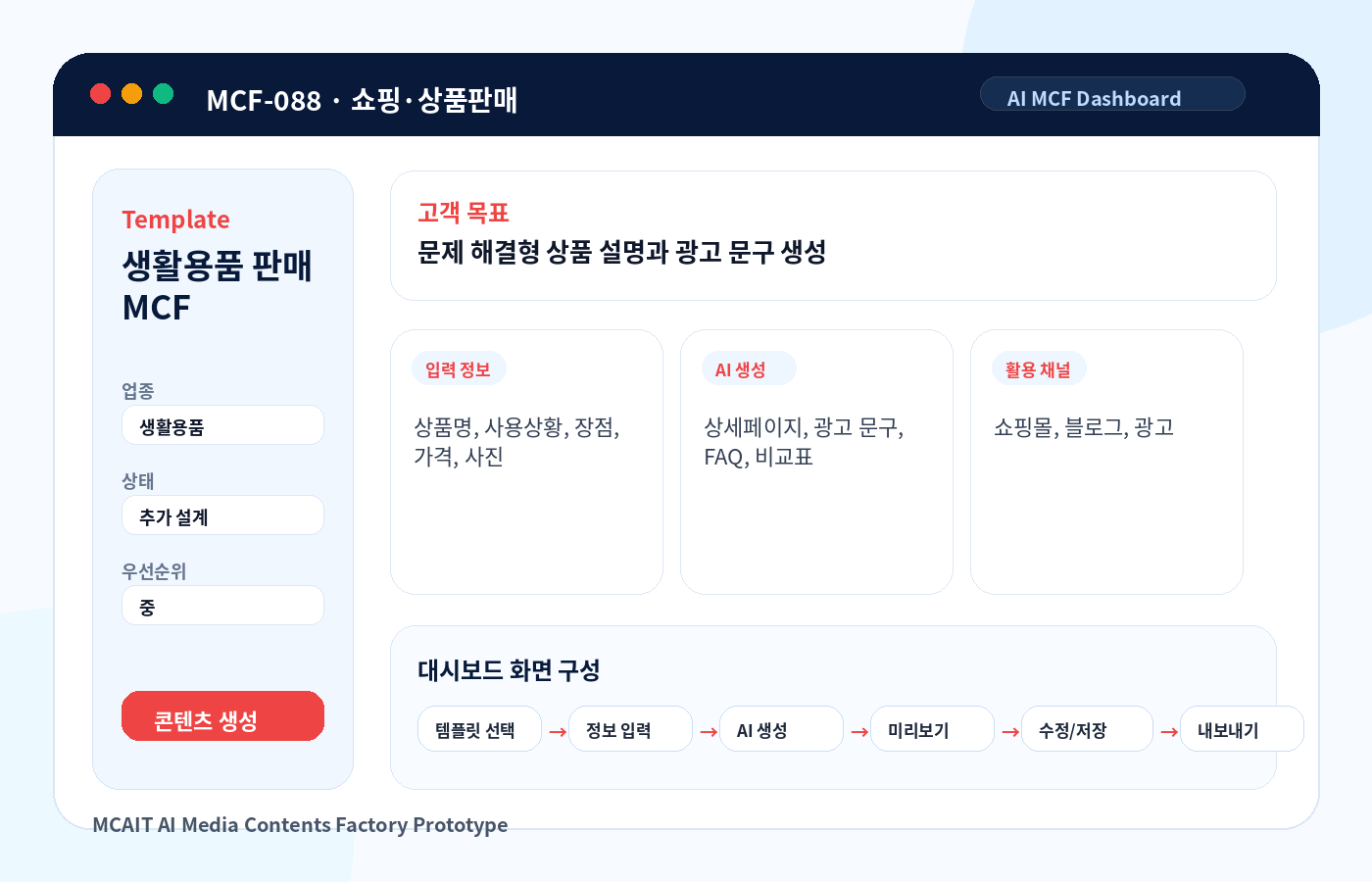 생활용품 판매 MCF AI MCF 프로토타입 이미지